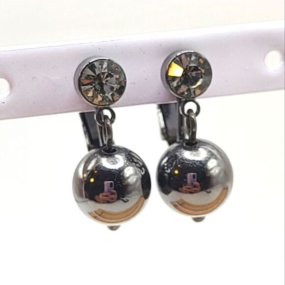 Joan Rivers Ball Clip On Earrings, Gunmetal - Picture 2 of 7